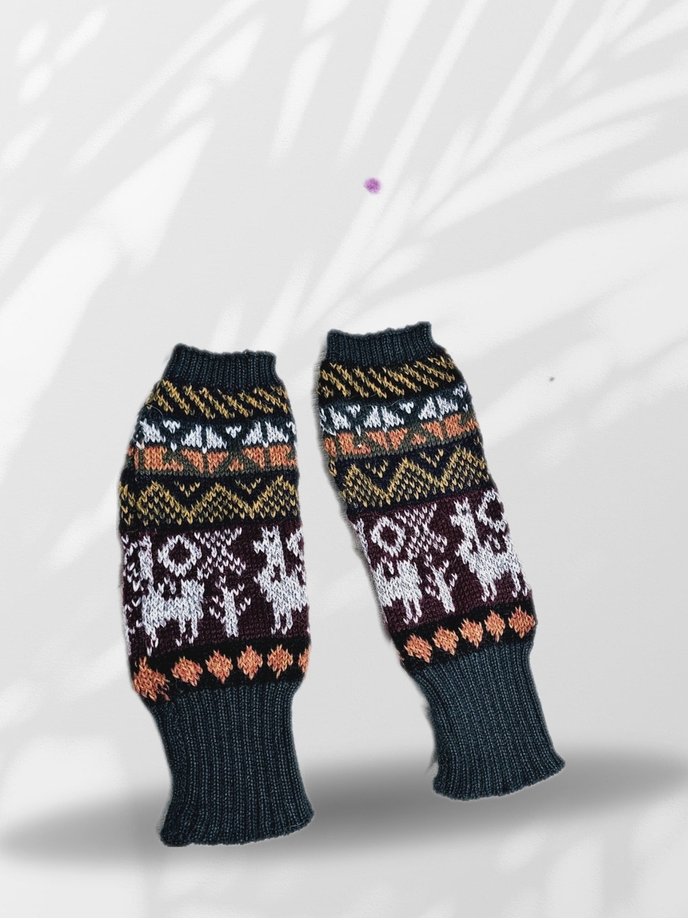 Knit Fair Isle Arm Warmers in Black, White & Burgundy